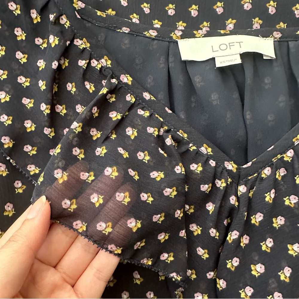 LOFT Rose Ruffle V-neck Blouse - Picture 8 of 8